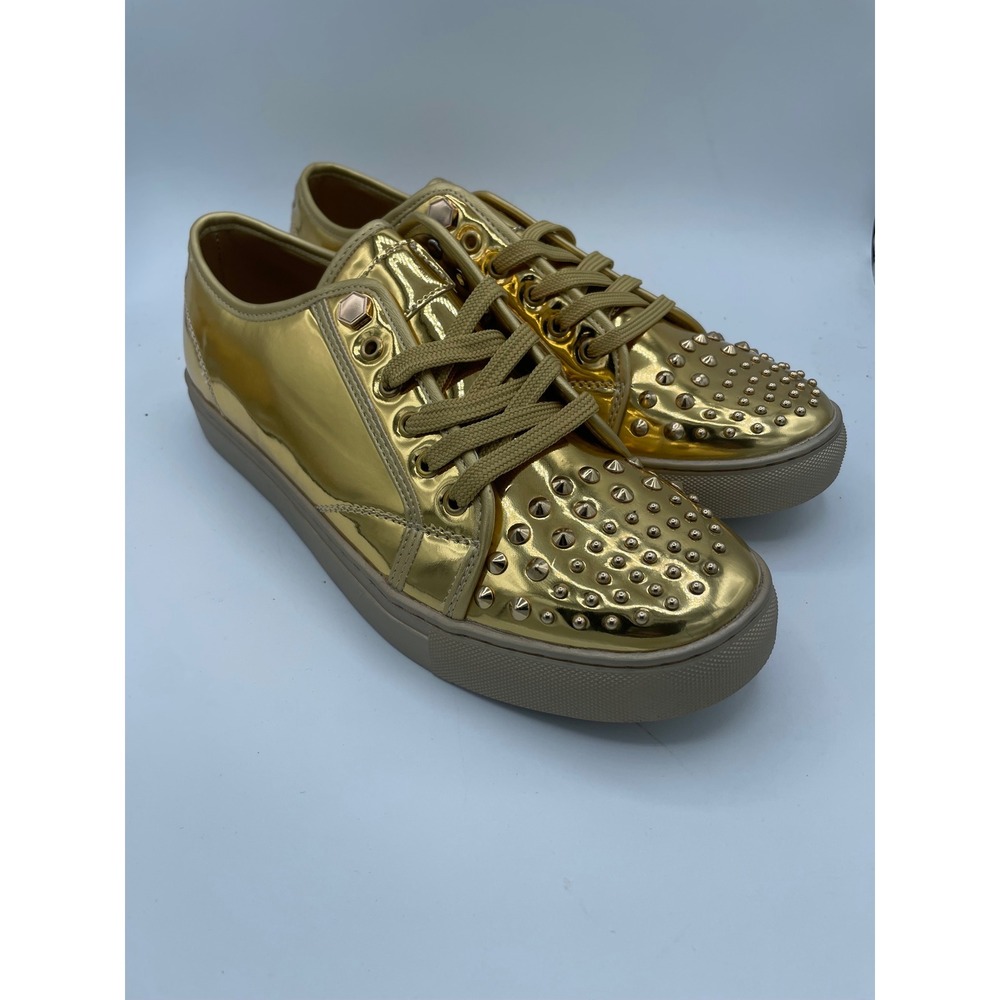 Faranzi Evans Mens Gold Metallic Studded‎ Low Top Sneakers F41604 Size 10